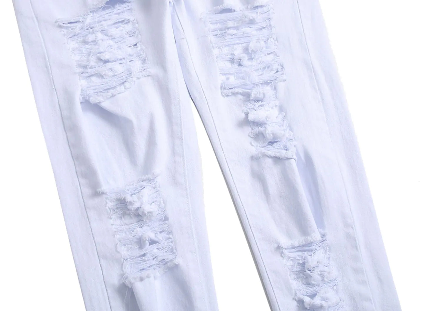 White Staight Jeans RIipped Distressed Jeans